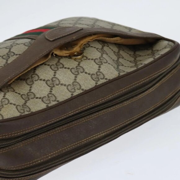 GUCCI GG Supreme Web Sherry Line Shoulder Bag PVC Beige Red Auth - Picture 8 of 15